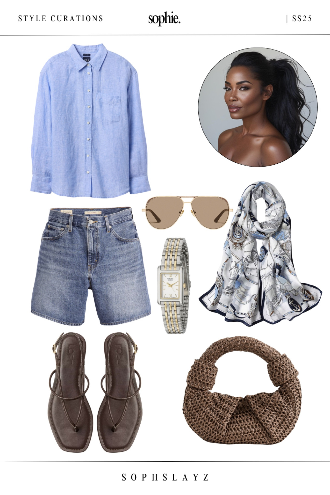 Casual, coastal, and capsule-approved.
This summer capsule outfit includes all your warm-weather essentials: a blue linen shirt, denim cutoff shorts, and brown sandals—paired with a woven bag, silk scarf, and aviator sunnies for a timeless take on relaxed summer dressing. Check out more looks from my SS25 capsule wardrobe for effortless style options.

#LTKOver40 #LTKItBag #LTKStyleTip