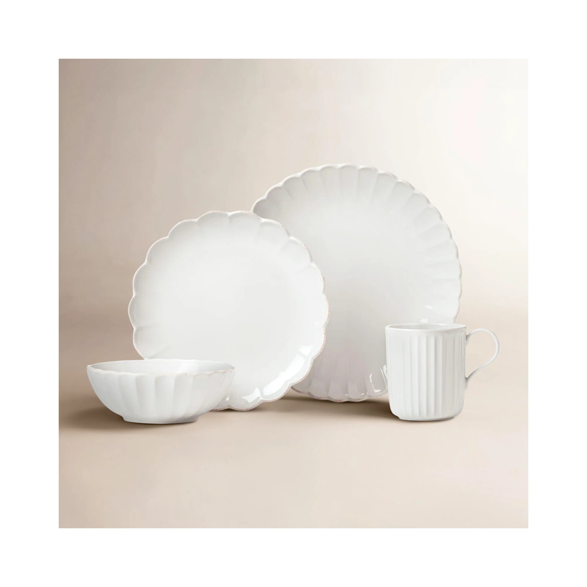 French Perle Scallop White Scallop 4-Piece Place Setting (Service for 1) | Birch Lane