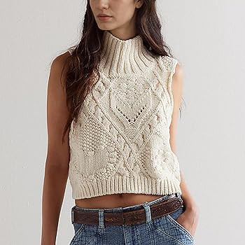 Hixiaohe Turtleneck Crochet Sweater Vest Fall Fashion Knit Sleeveless Tank Tops for Women Lightwe... | Amazon (US)