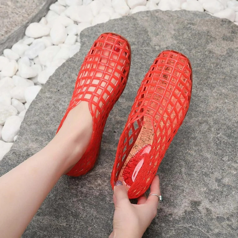 Quaouag Jelly Mesh Ballet Flats for Women Adult Clear Hollow Jelly Sandals Beach Ballerina Jellie... | Walmart (US)