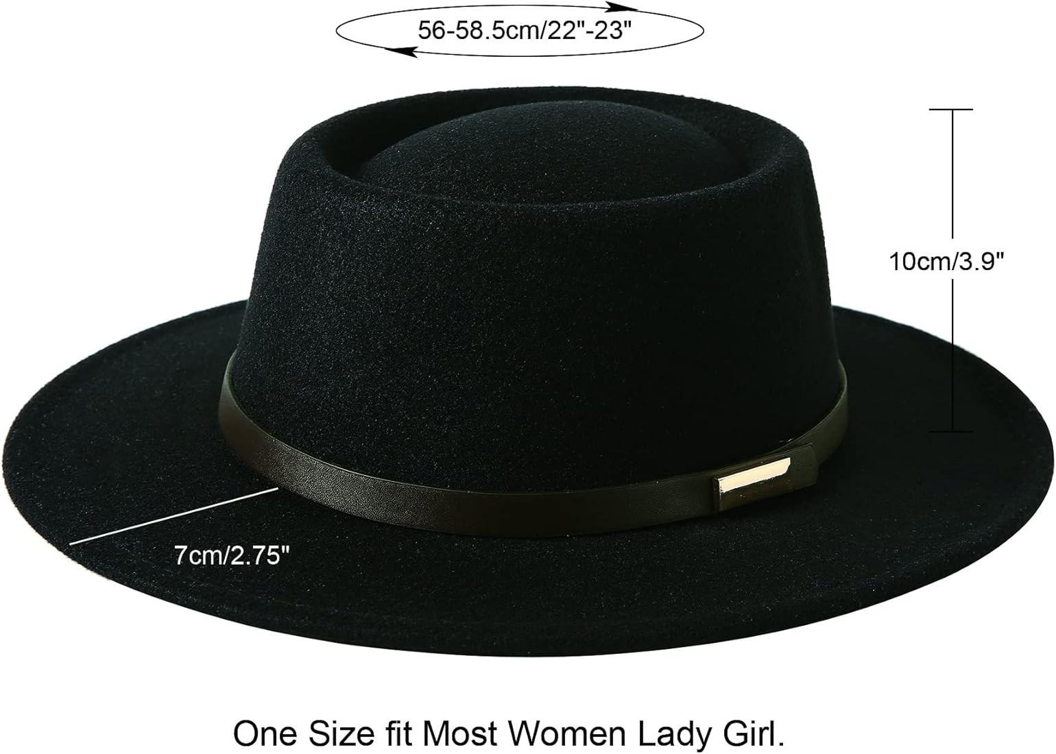 Lanzom Women Vintage Wide Brim Warm Wool Fedora Hat Belt Panama Hat Felt Jazz Hat | Amazon (US)