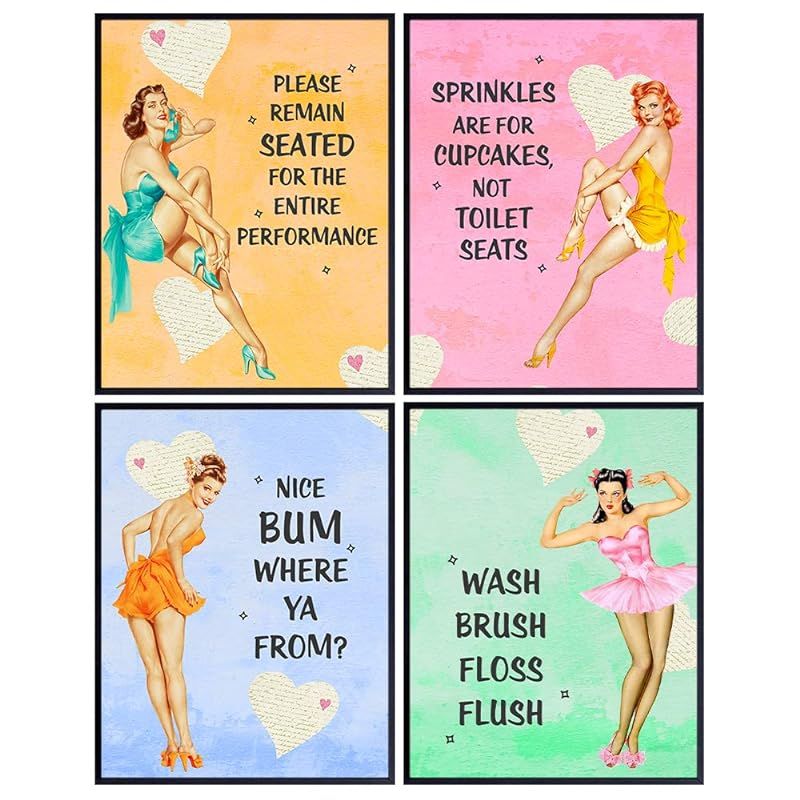 Bathroom Decor For Women - Bathroom Wall Art - Funny Retro Vintage Restroom Decorations for Home,... | Amazon (US)