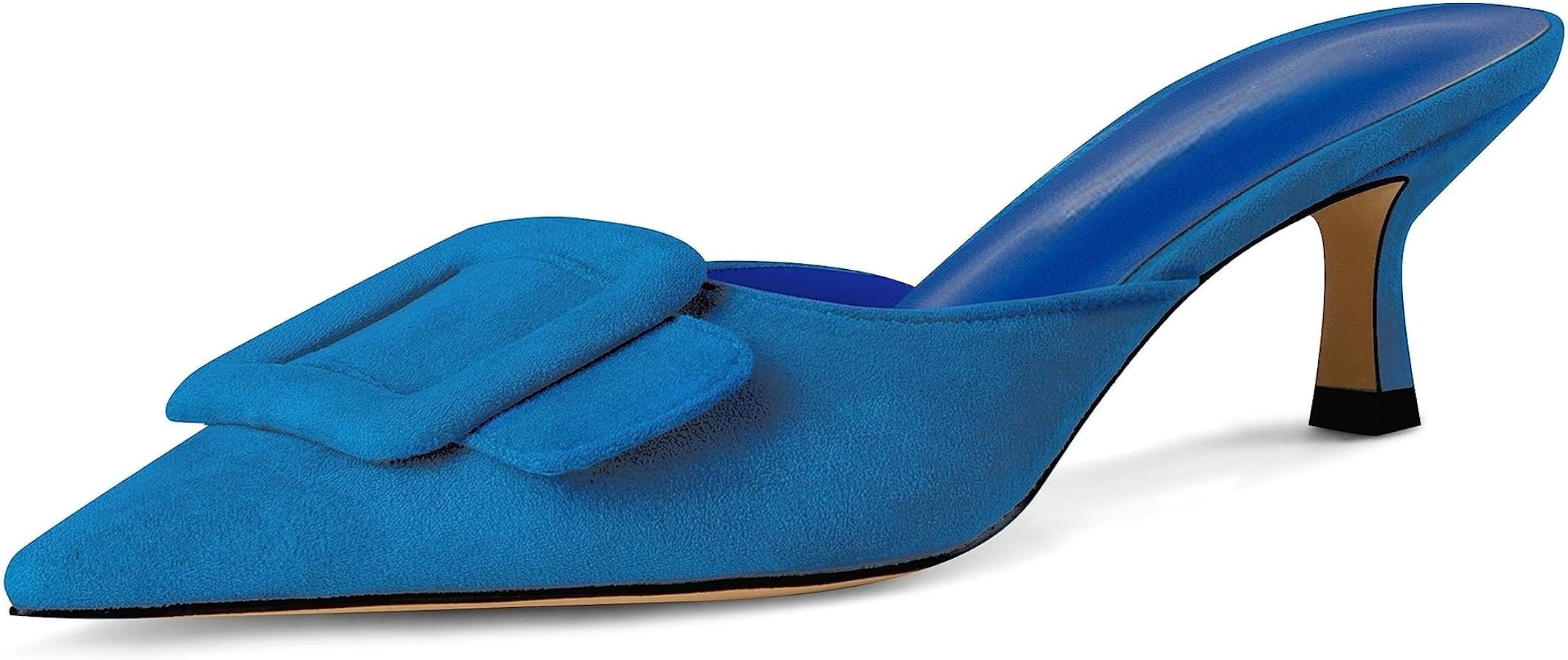 Kitten Heel Mules Sandals for Women Pointed Toe Square Buckle Backless Slip on Suede Stiletto Dre... | Amazon (US)