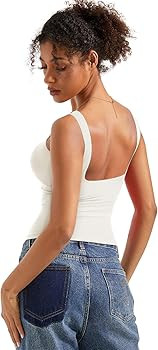 SUUKSESS Women Padded Open Back Boat Neck Tank Tops Double Lined Basic Shirts | Amazon (US)