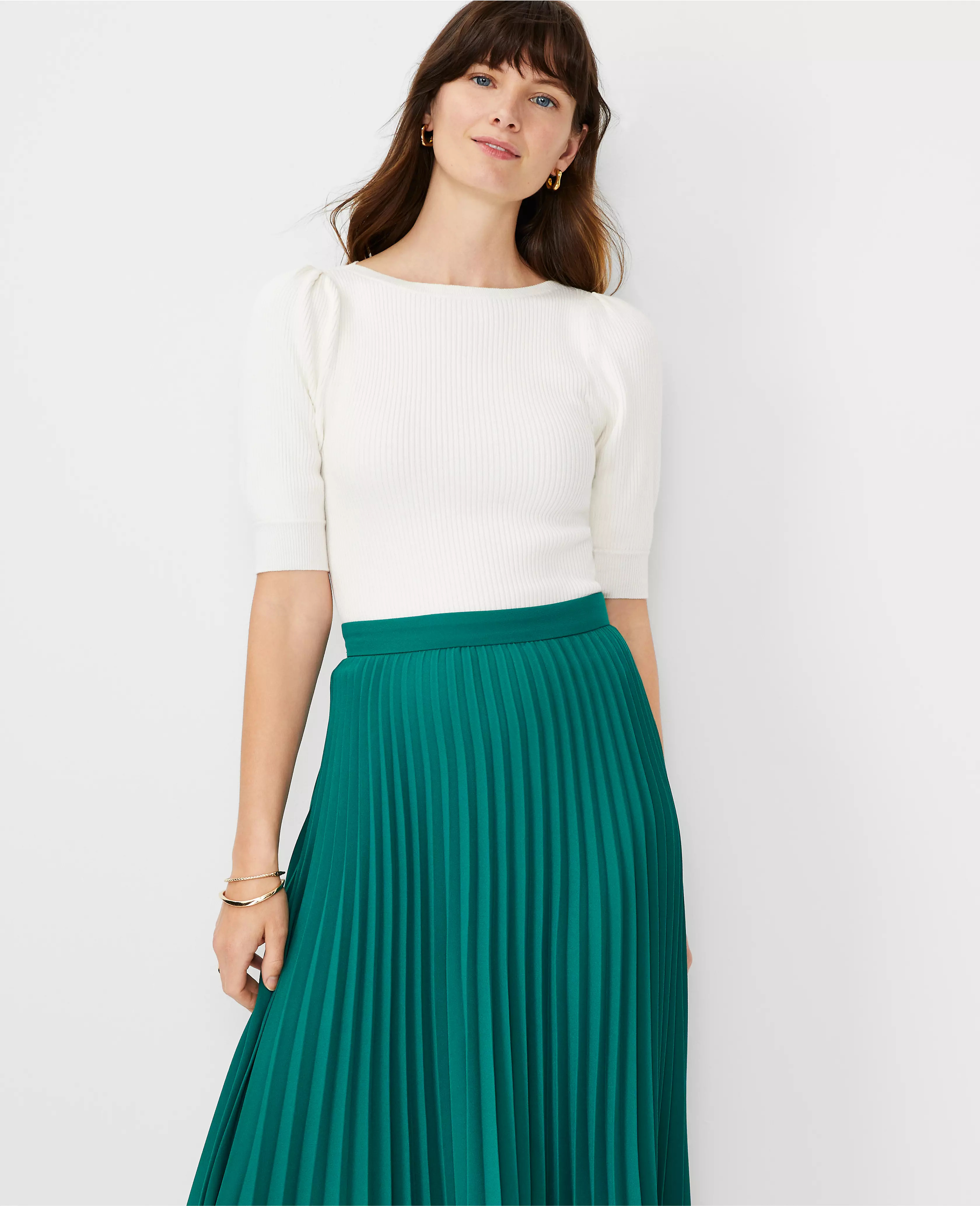 Ribbed Puff Sleeve Sweater | Ann Taylor (US)