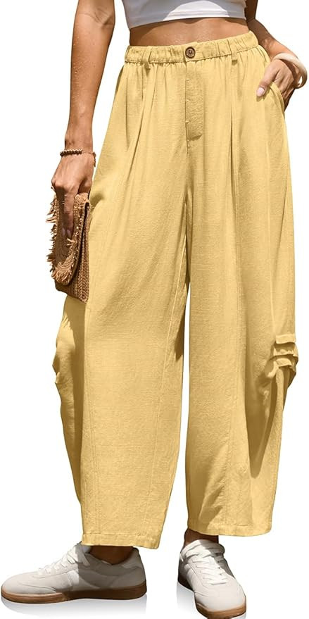 TARSE Women Linen Harem Pants Loose Fit Casual Cropped Pants Boho Summer Vacation Wide Leg Pants ... | Amazon (US)