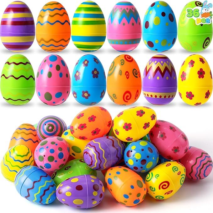 JOYIN Toy 36 PCs Plastic Printed Bright Easter Eggs, Over 3.15'' Tall for Easter Hunt, Basket Stu... | Amazon (US)
