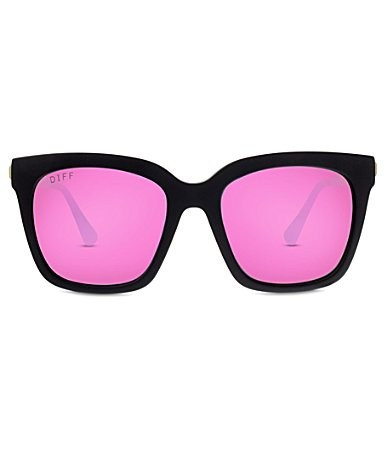 DIFF Eyewear Bella Polarized Mirrored Square Sunglasses - black/pink | Dillard's