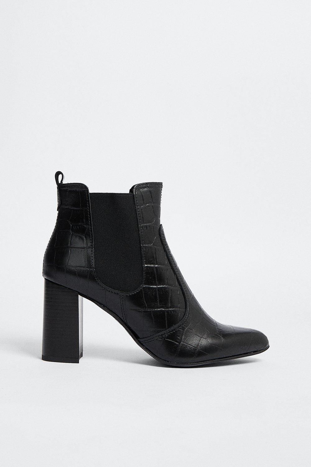 Leather Block High Heeled Pull On Ankle Boot | Oasis UK & IE 