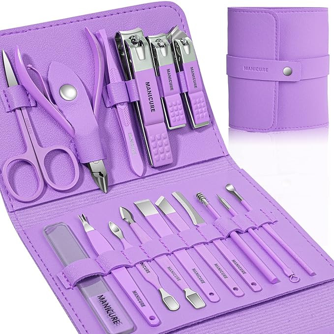 Manicure Set Professional Nail Clippers Pedicure Kit, 16 pcs Stainless Steel Nail Care Tools Groo... | Amazon (US)