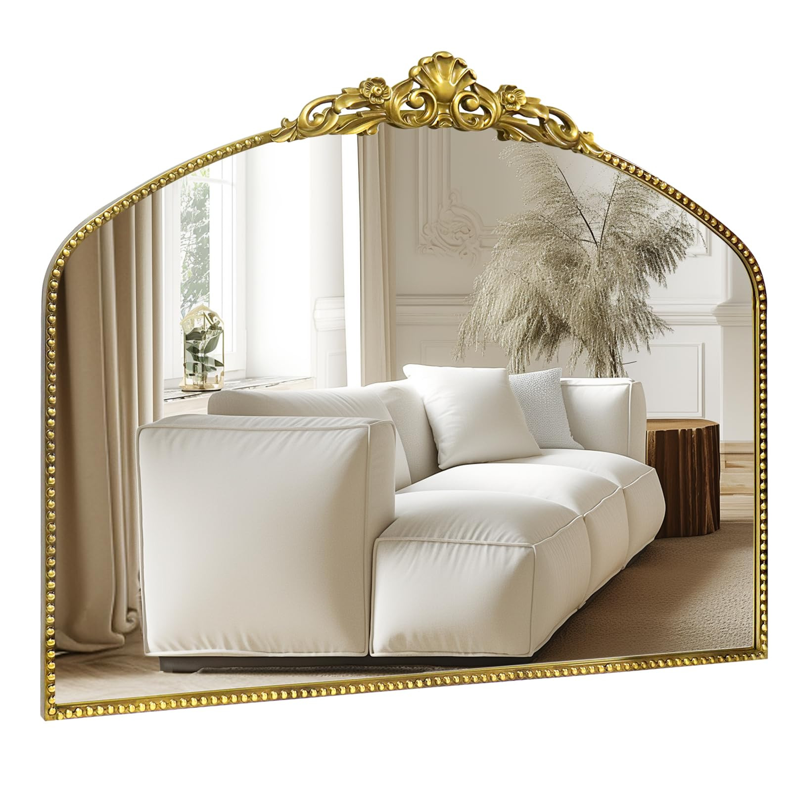 G-LEAF Arched Mirror, Vintage Baroque Mirror 40"X31",Victorian Antique Mirror, Farmhouse Mantel Mirror with Black Brush Gold Ornate Metal Frame for Fireplace Entryway Living Room Hallway Bathroom | Amazon (US)