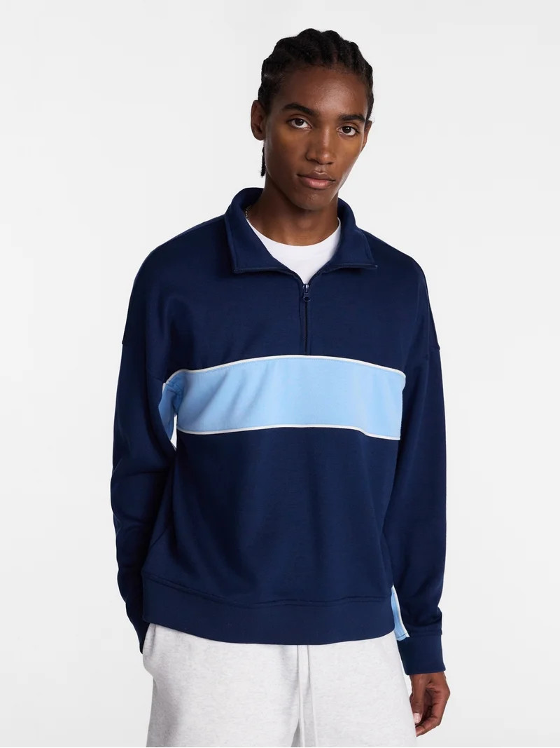 No Boundaries Sporty Quarter Zip Sweatshirt with Long Sleeves, Men's XS-5XB | Walmart (US)