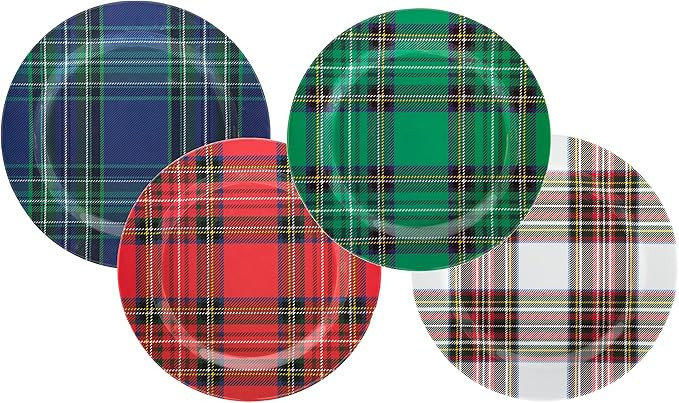 C.R. Gibson Holiday Plate Set for Dinners and Parties, Plaid, Reusable, Melamine, 4 Count, 9" Dia... | Amazon (US)