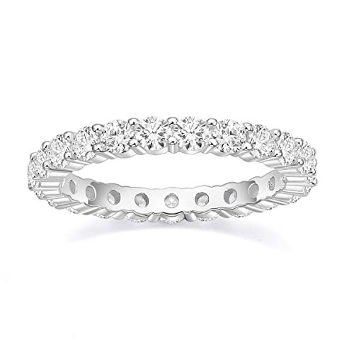 EAMTI 3mm 925 Sterling Silver Wedding Band Round Cubic Zirconia Full Eternity Stackable Engagement Ring For Women Size 6 | Amazon (US)