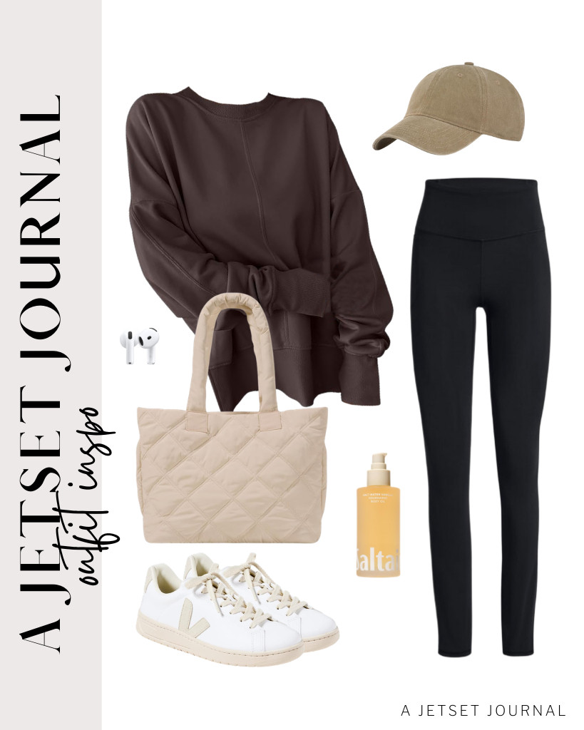 For a quick walk around the city, wear this brown ANRABESS sweatshirt and black leggings. I sometimes wear a baseball cap, and I love it. It’s the fastest way to go out in style without having to fix my hair. 

 #LTKSeasonal #LTKSaleAlert #LTKTravel