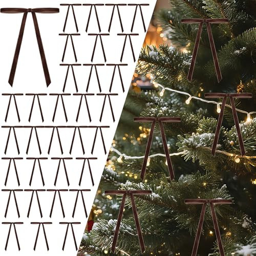 Senjie 30Pcs Velvet Bows for Christmas Tree, Vintage Rustic Christmas Ribbon Bows Ornaments for Garland, Wreath, Gift Wrapping and Indoor Outdoor Holiday Party Decorations (Deep Brown, 5" x 7") | Amazon (US)