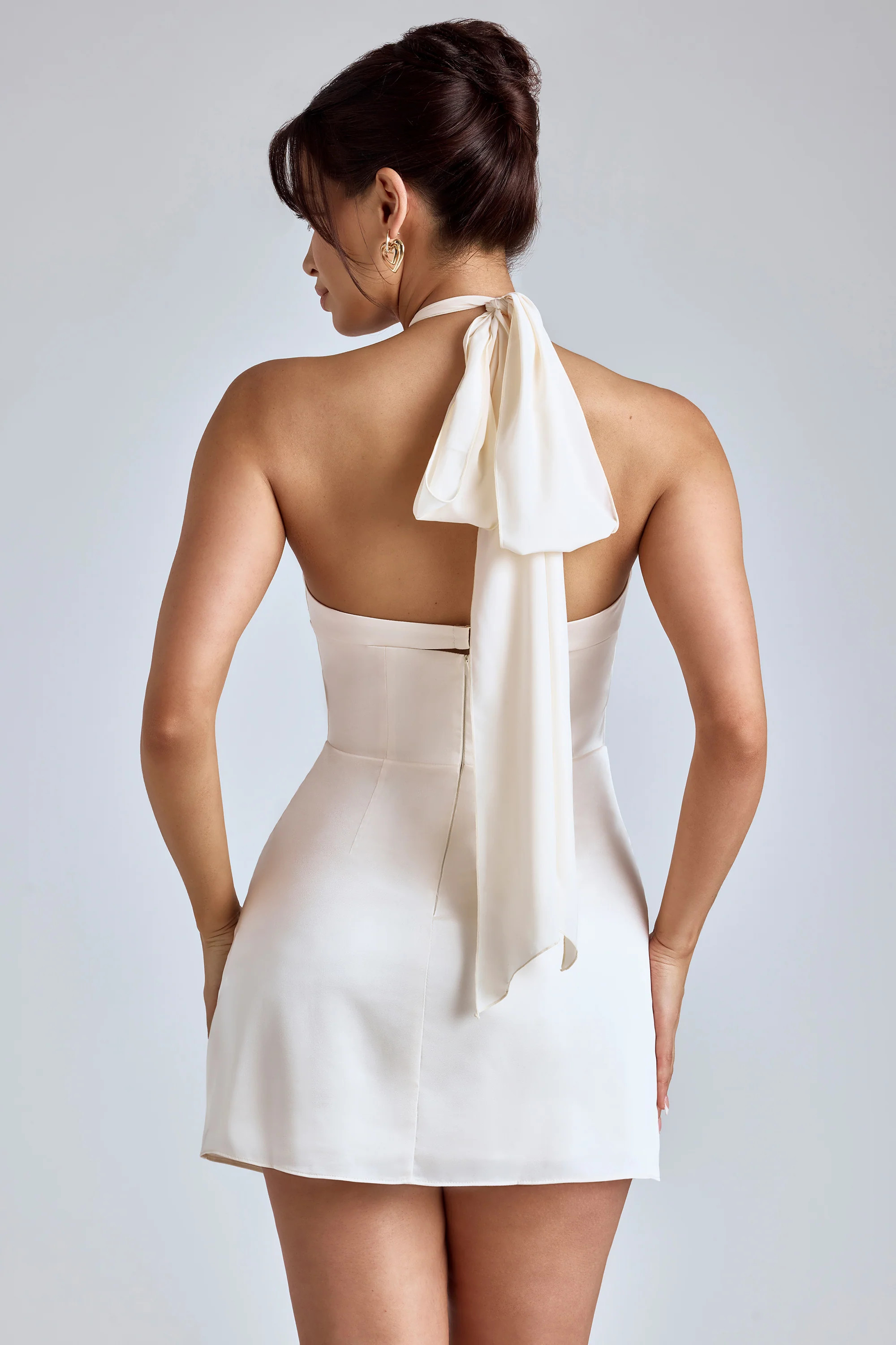 Cross-Neck A-Line Mini Dress in Ivory | Oh Polly