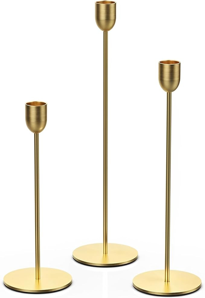 ChefBee Gold Candle Candlestick Holder - 3PCS Taper Candle Holders for Table Centerpiece Wedding ... | Amazon (US)