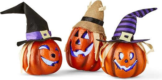 Prextex Halloween Decorations - 3pc Set of Outdoor Pumpkin Lights for Porch - Jack-o-Lanterns Dec... | Amazon (US)