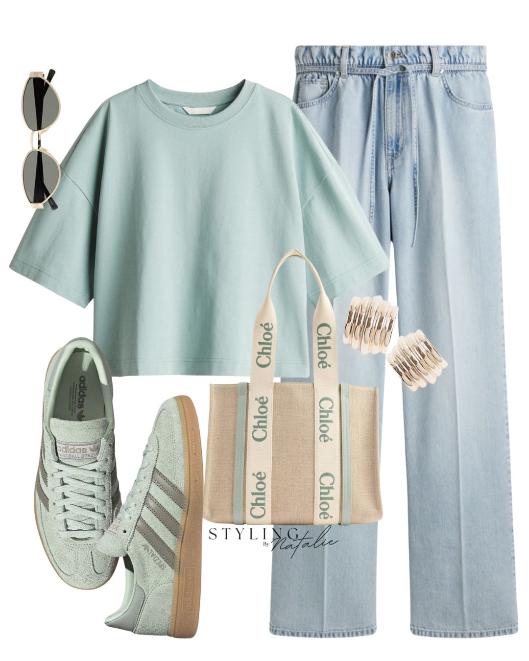 Casual everyday summer look- mint green boxy t-shirt, Paperbag jeans, Chloe tote bag, Adidas Spezial trainers, gucci sunglasses & gold earrings. H&M, high street, affordable style, jeans, sneakers 

#LTKstyletip #LTKuk #LTKsummer