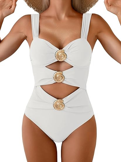 One Piece Swimsuits for Women Sexy Cutout Tummy Control Bathing Suit Ruched Monokini with Metal S... | Amazon (US)