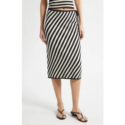 POSSE Stripe Pima Cotton Sweater Skirt in Cream Black at Nordstrom, Size Small | Nordstrom