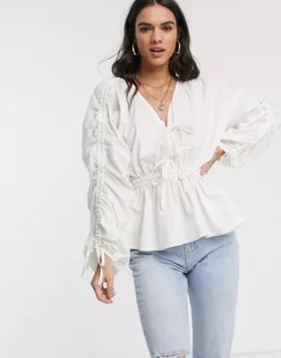 ASOS DESIGN cotton top with ruched sleeve detail | ASOS US