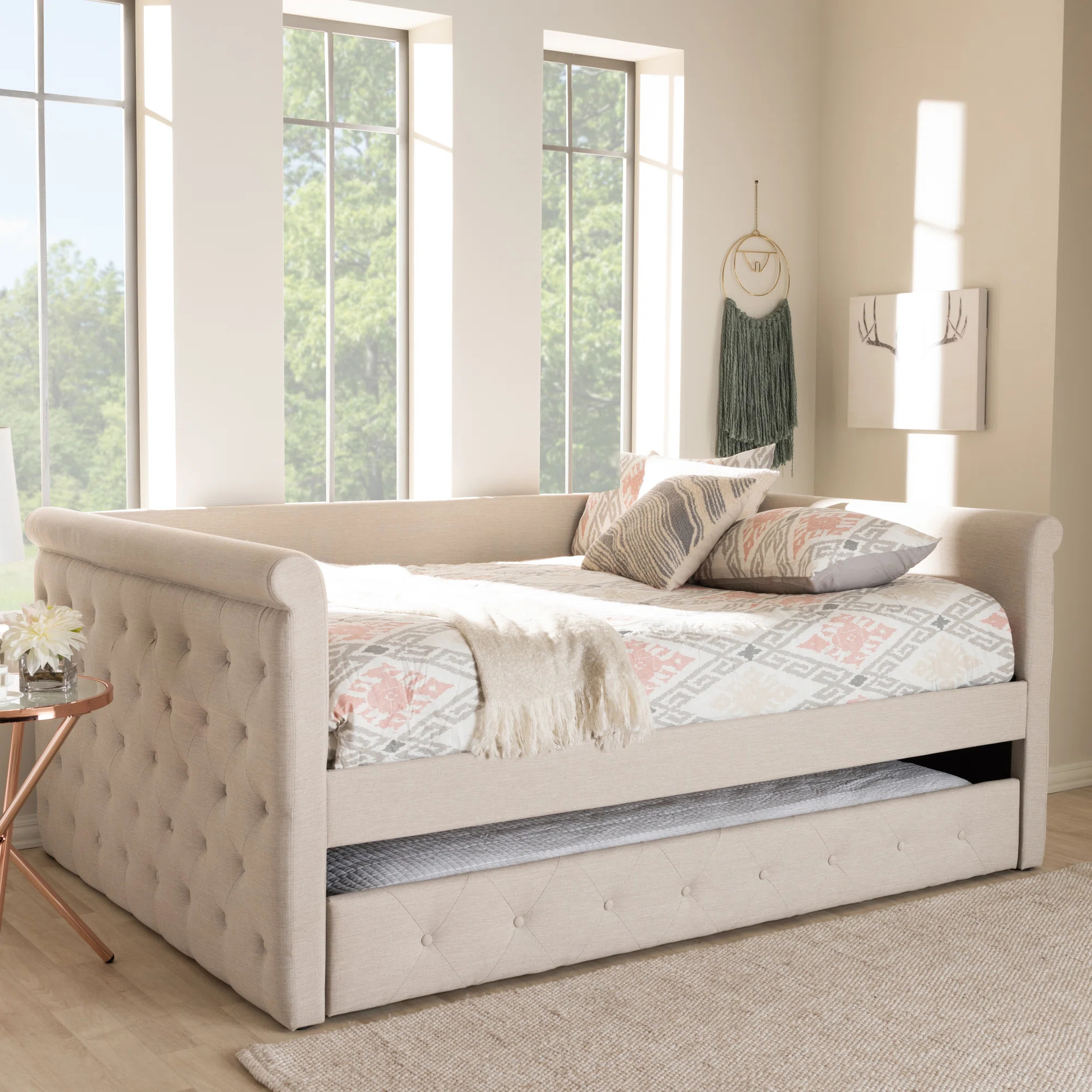 Samitha Upholstered Daybed with Trundle | Birch Lane
