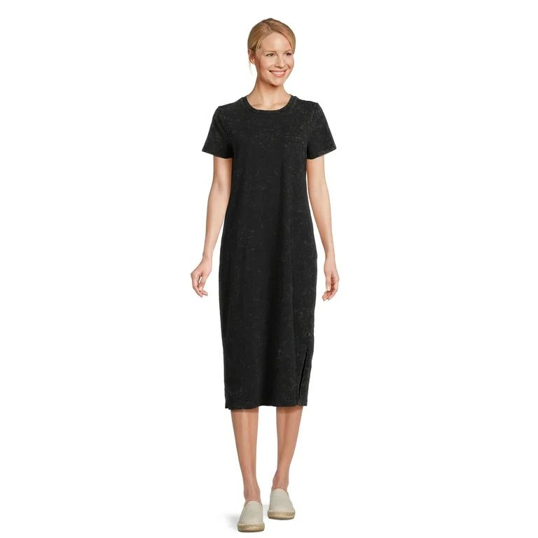 Time and Tru Women's Midi T-Shirt Dress with Short Sleeves, Sizes XS-3XL | Walmart (US)