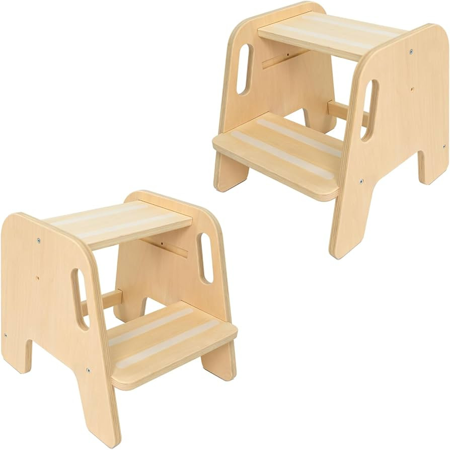 WOOD CITY Toddler Step Stool, Wooden 2 Step Stools for Bathroom Sink Potty Training Kitchen Dual ... | Amazon (US)