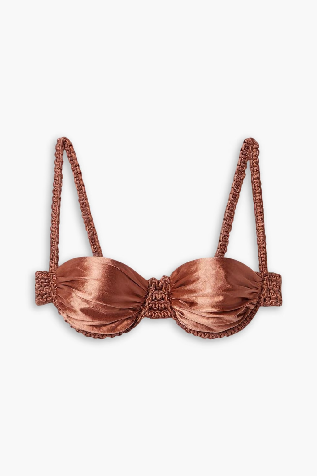 Twin reversible ruched metallic stretch-satin underwired bikini top | The Outnet (US and CA)