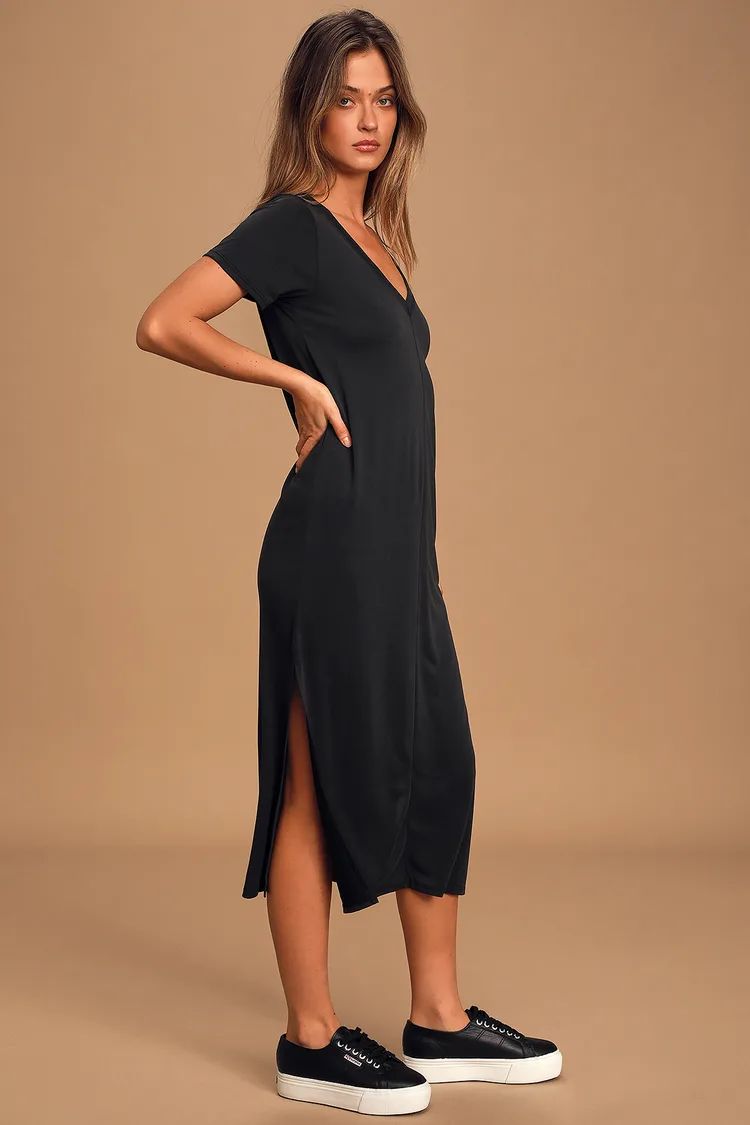 Keep Your Cool Washed Black Midi T-Shirt Dress | Lulus (US)