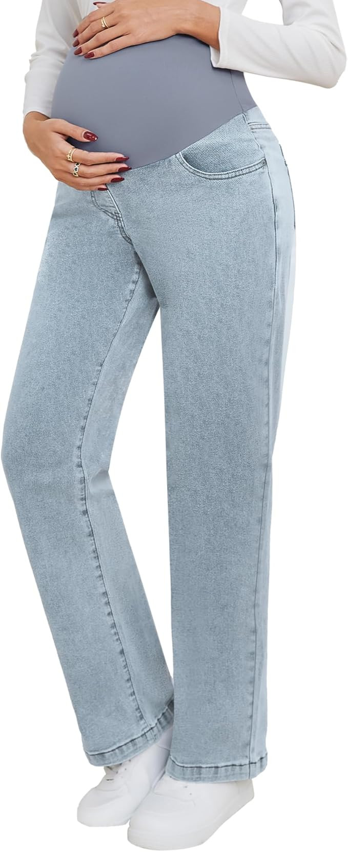 fitglam Women's Maternity Jeans Straight Leg Relaxed Fit Over Belly Pregnancy Denim Work Pants Ma... | Amazon (US)