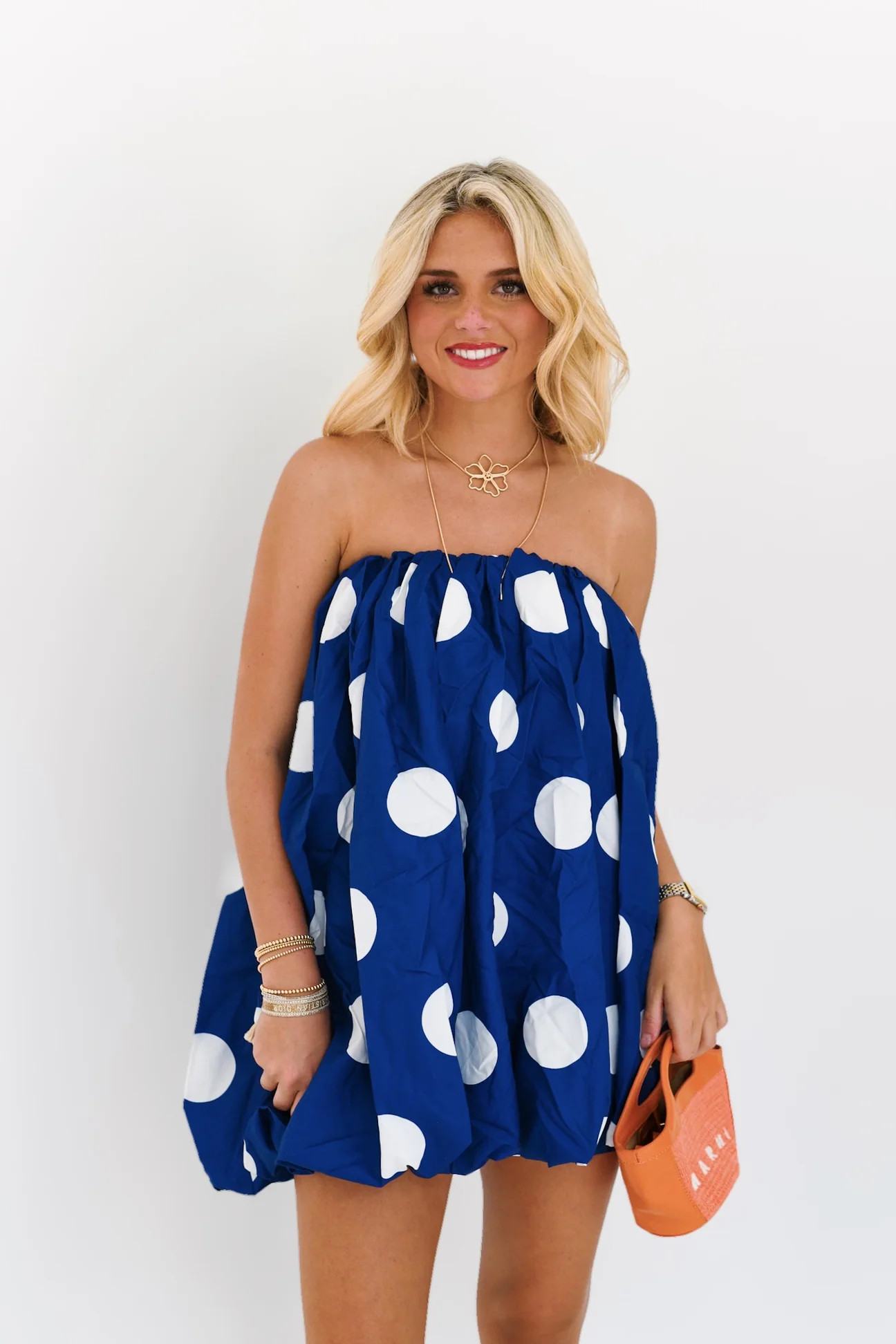 Darcy Mini Bubble Dress - Navy Polka Dots | Fancyd Boutiqe