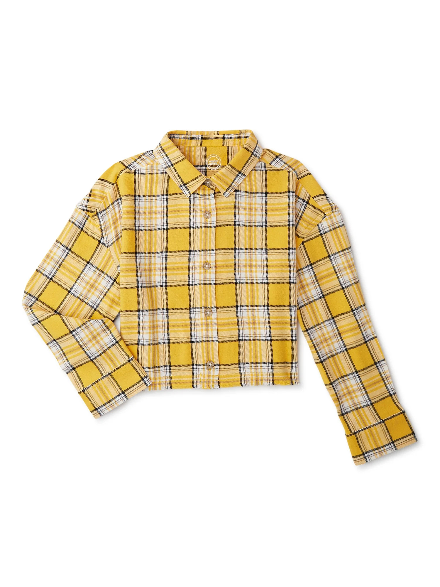 Wonder Nation Girls Long Sleeve Cropped Flannel Shirt, Sizes 4-18 & Plus - Walmart.com | Walmart (US)