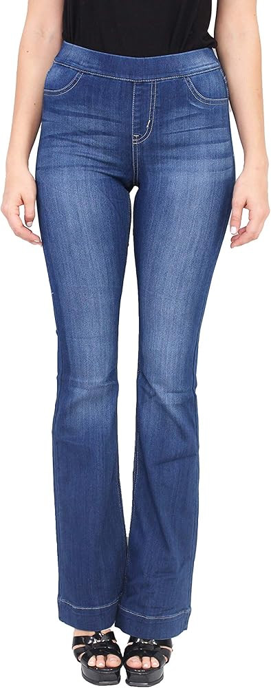 Cello Jeans Women Dark Denim Flared Jegging with Whisker Detail | Amazon (US)