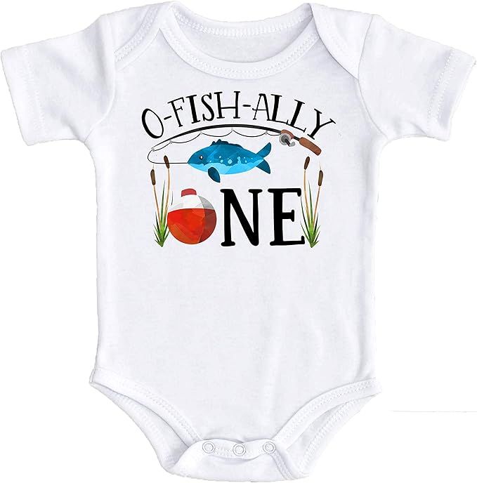 O-Fish-Ally One Bodysuit for Baby Boys Fishing Themed First Birthday Outfit | Amazon (US)