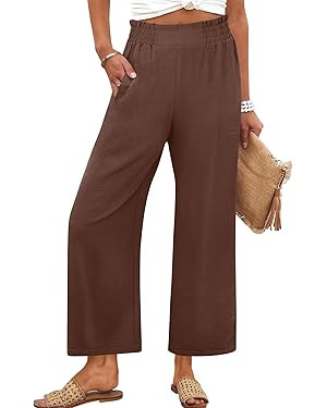 ANRABESS Womens Wide Leg Palazzo Pants Summer Beach High Waisted Cropped Flowy Pants 2026 Dressy ... | Amazon (US)
