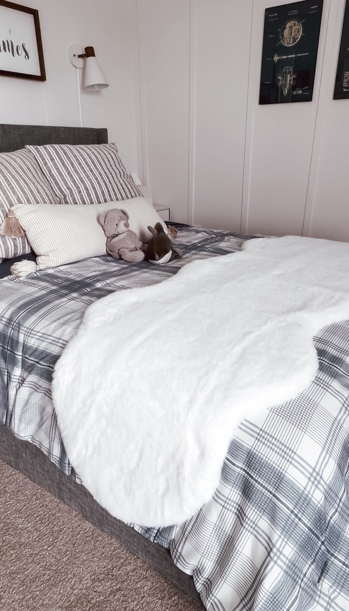 Cozy, silky fax fur rug!  And boys look alike Ralph Lauren bedding 

#LTKKids #LTKHome #LTKBaby