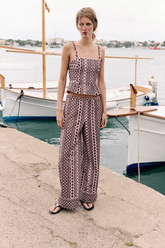 WIDE LEG PANTS WITH OPENWORK EMBROIDERY | Zara US