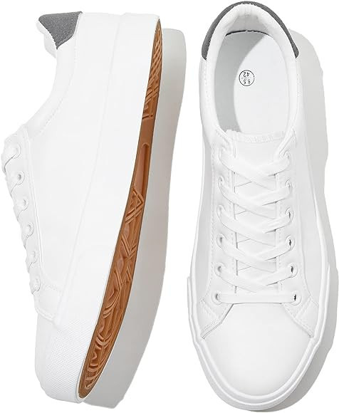 FRACORA Mens White Tennis Shoes Low Top Fashion Sneakers PU Leather Casual Shoe for Men | Amazon (US)