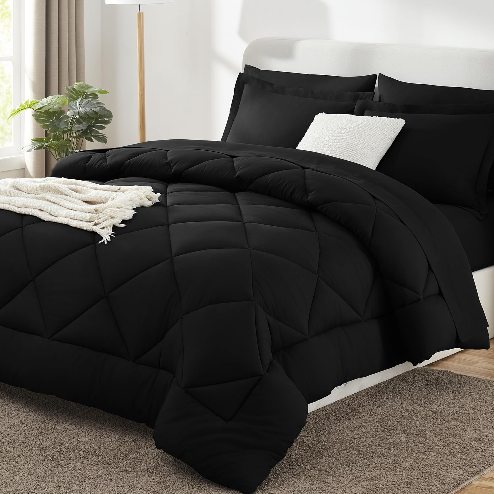 CozyLux California King Comforter Set Black - Cal King Bed in a Bag 7 Pieces, Luxury Soft Bed Set... | Amazon (US)