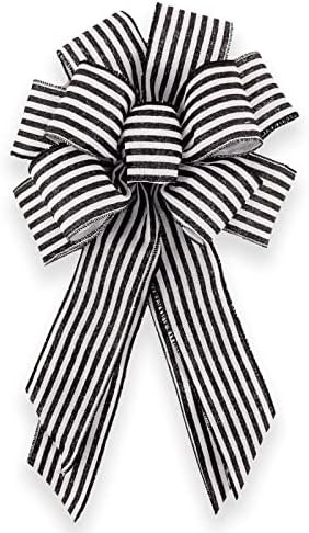 infleesh Halloween Bow Wreath, 20x12 Inch Black and White Striped Bow Wired Wreath Bows for Outsi... | Amazon (US)