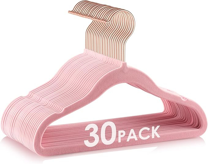30 Pack 11.8 inch Pink Velvet Hangers Baby Clothes Hangers Non Slip Kids Felt Hangers with 360 De... | Amazon (US)