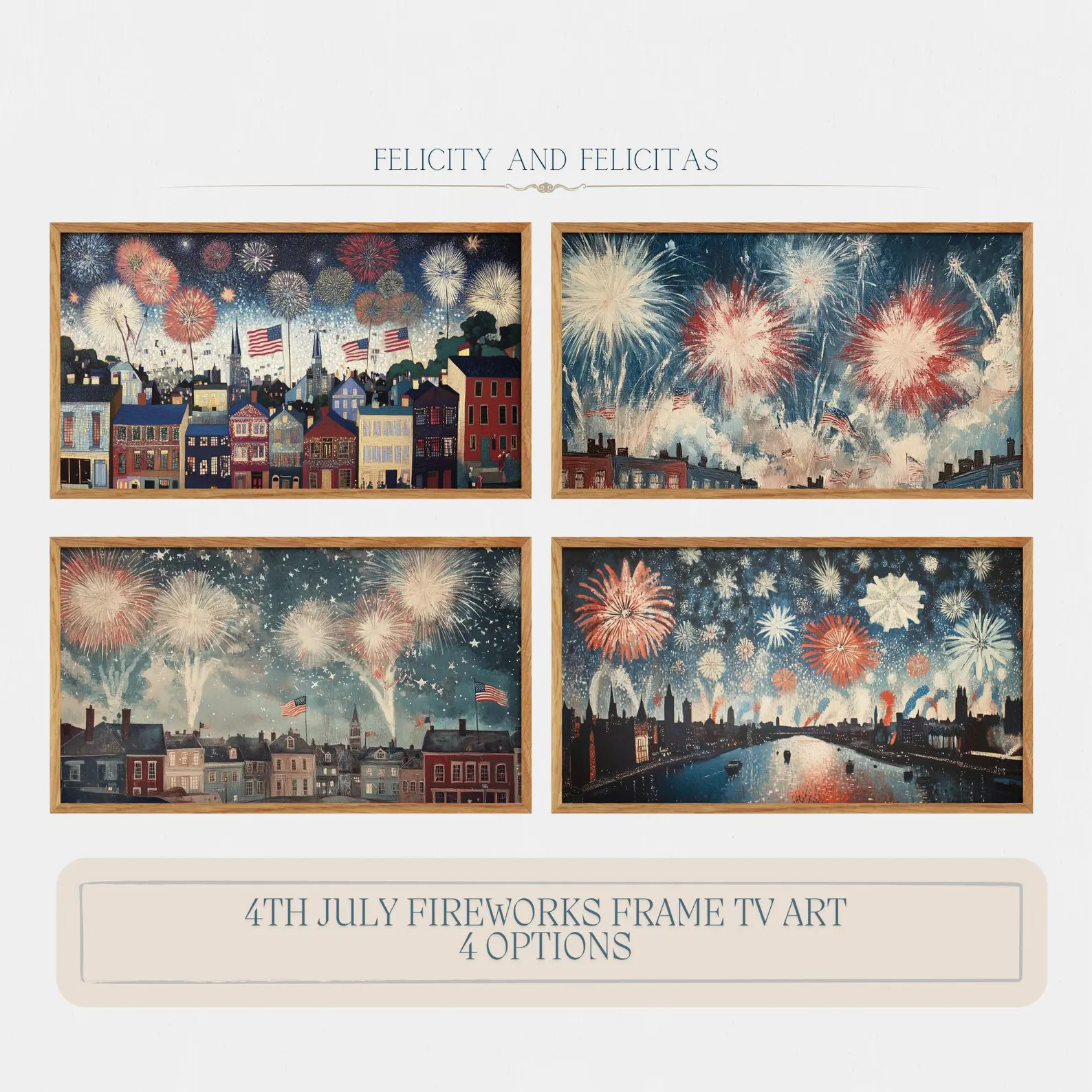Independence Day Fireworks TV Art Set of 4, 4th July Frame TV Art, Patriotic Fourth July Home Dec... | Etsy (Global)