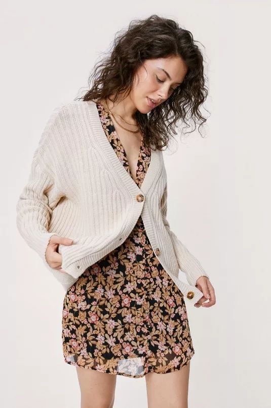 Slouchy Button Down Ribbed Cardigan | Nasty Gal (US)
