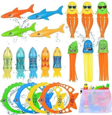 Pool Toys for Kids Diving Torpedo Toy Water Shark Fish Ring Stringy Octopus Water Game Diving & S... | Amazon (US)