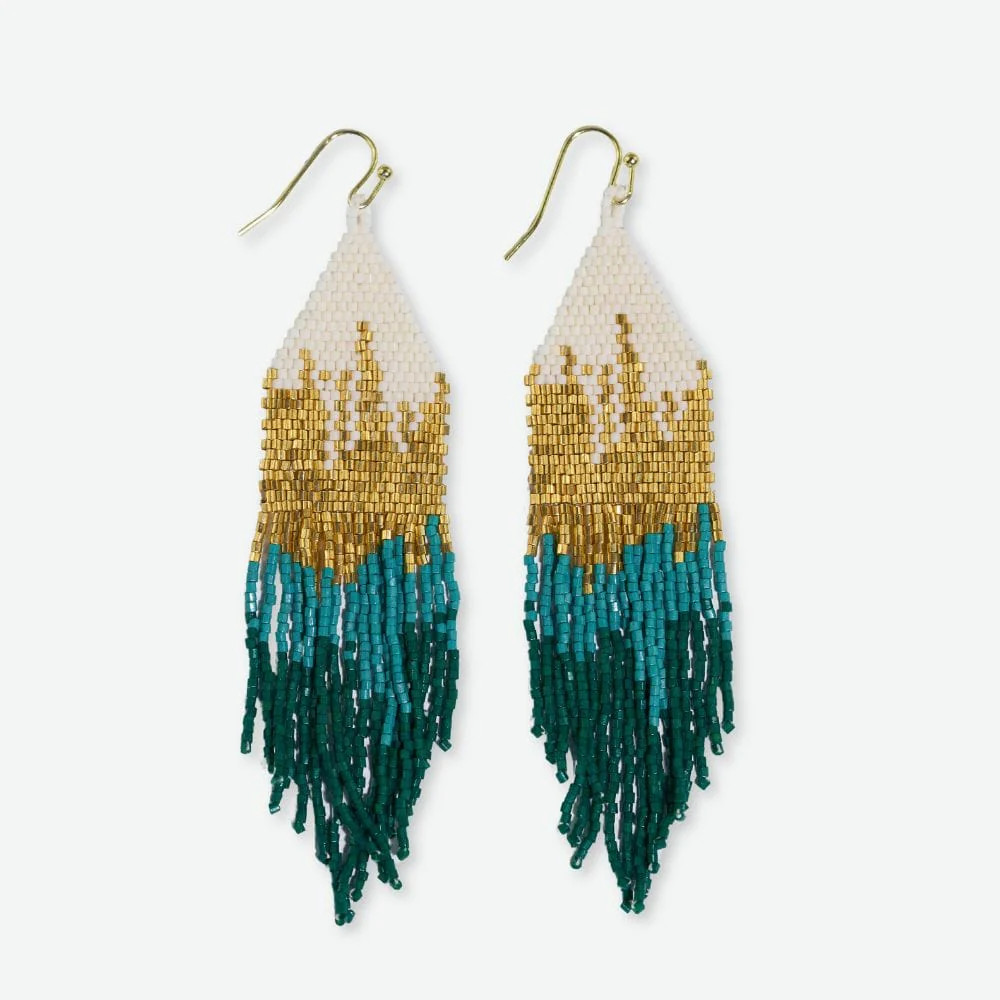 Claire Ombre Beaded Fringe Earrings Emerald | INK+ALLOY
