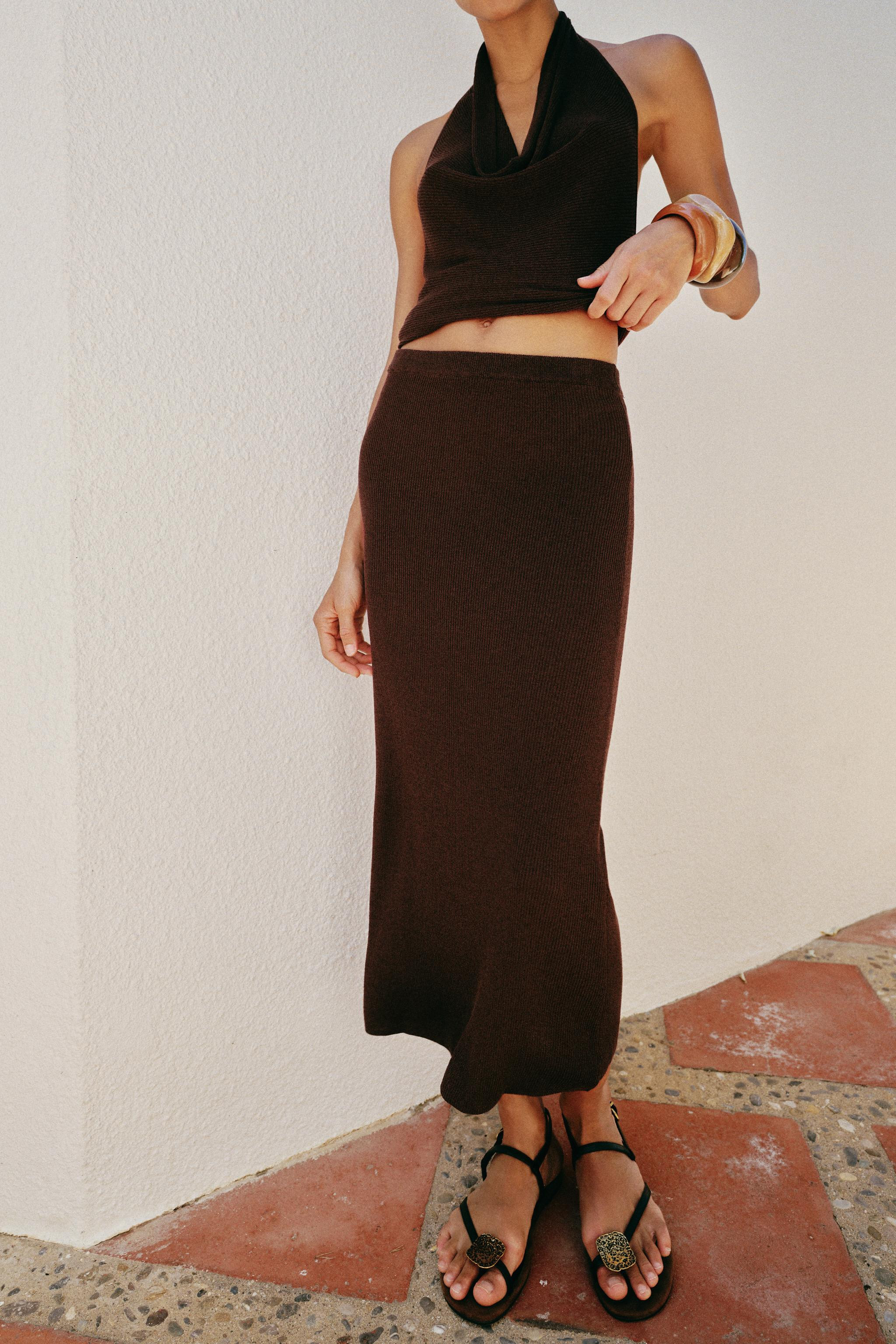 METALLIC THREAD RIB KNIT MIDI SKIRT | Zara US