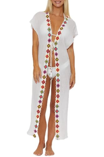 Isabella Rose Women's Standard 1969 Tie Front Kimono, Plunge V-Neck, Casual, Beach Cover Ups, White | Amazon (US)